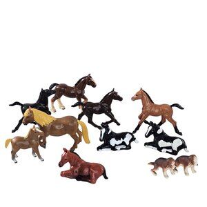 Vintage ERTL Farm Animal Horse & Dog Figurines Set Of 11 Miniature Toys